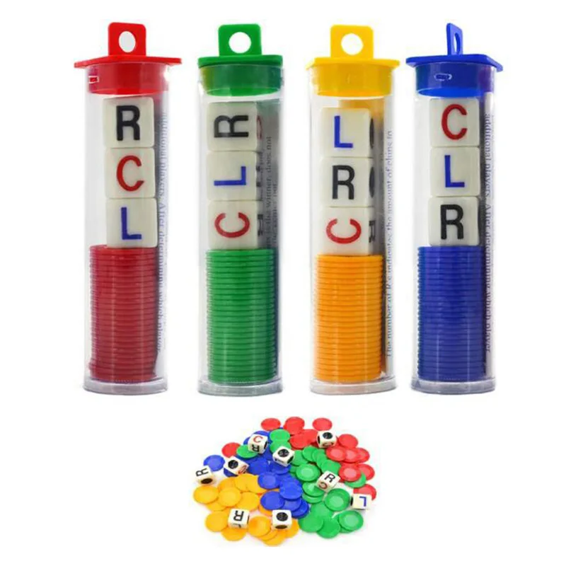 

2023 Funny Four-color Game Dice LCR With Chips Dice Container English Version