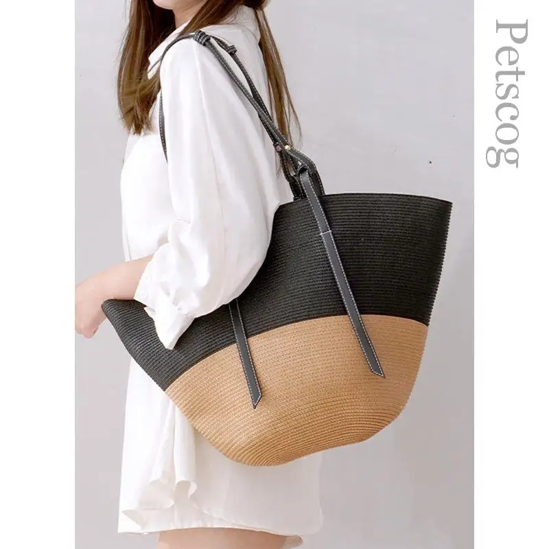 

Вместительные пляжные сумки для покупок, Роскошный дизайнерский плетеный саквояж на плечо, соломенные дамские сумочки ручной работы, летняя дорожная сумка