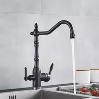 Matte Black  Kitchen Sink Faucet Pure Water Filter Drink Mixer Tap Dual Handles Two Spout Bathroom Kitchen Tap Hot Cold Crane