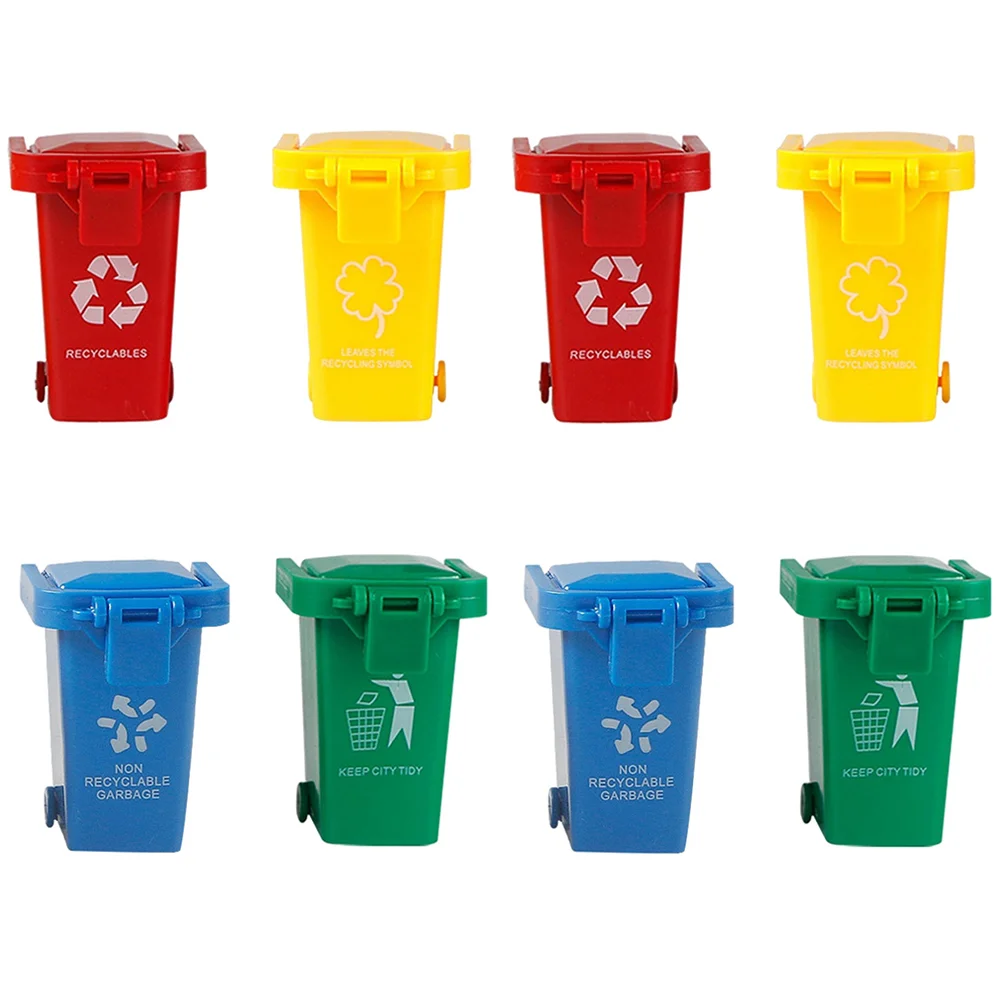 

trash can, file organizer for desk 8pcs kids push vehicles garbage cans, small trash can garbage truck for kids pen organizer