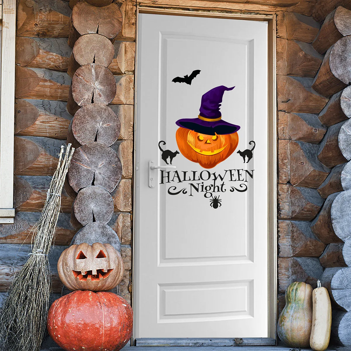 

Hooded pumpkin and Cat Halloween STICKER GLASS living room bedroom decorative wall decal