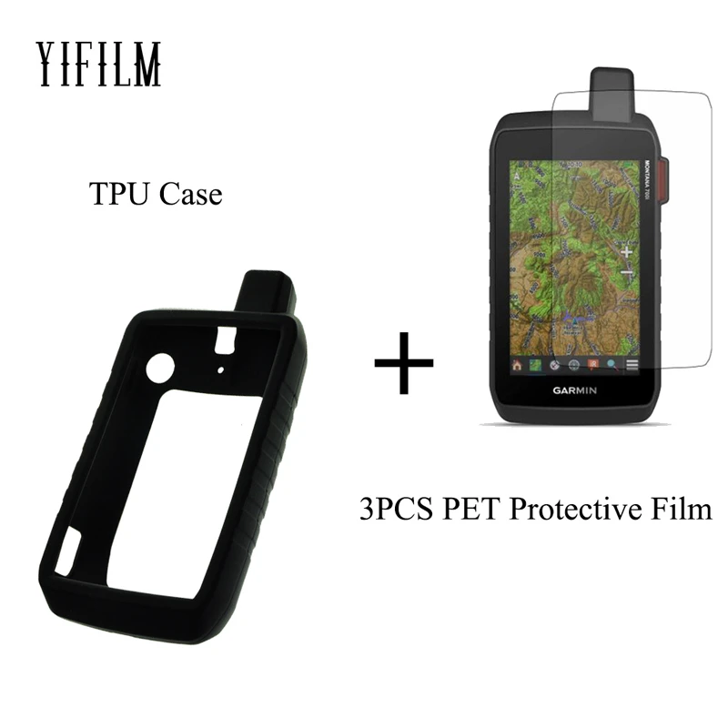 

Silicone Protective Case+Screen Protector Film For Garmin Montana 700 Hiking Handheld GPS LCD Clear PET Film Durable Black Cover