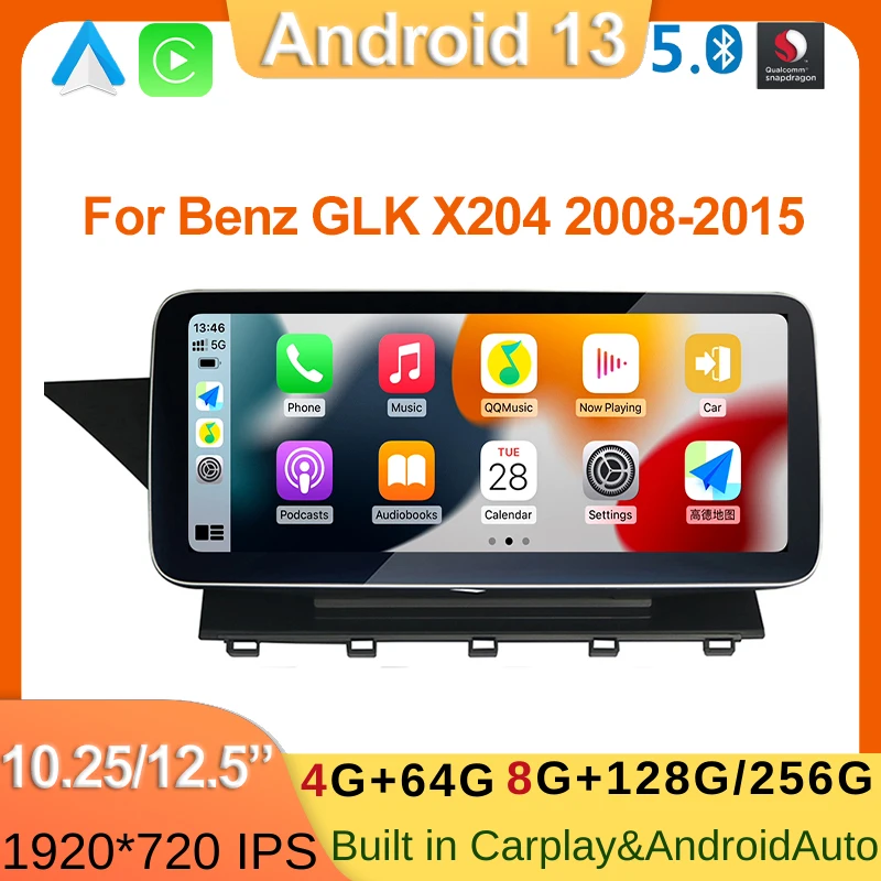 Snapdragon Android 13 GPS-навигация для Mercedes Benz GLK X204 08-15 8 + 256G Автомобильный мультимедийный