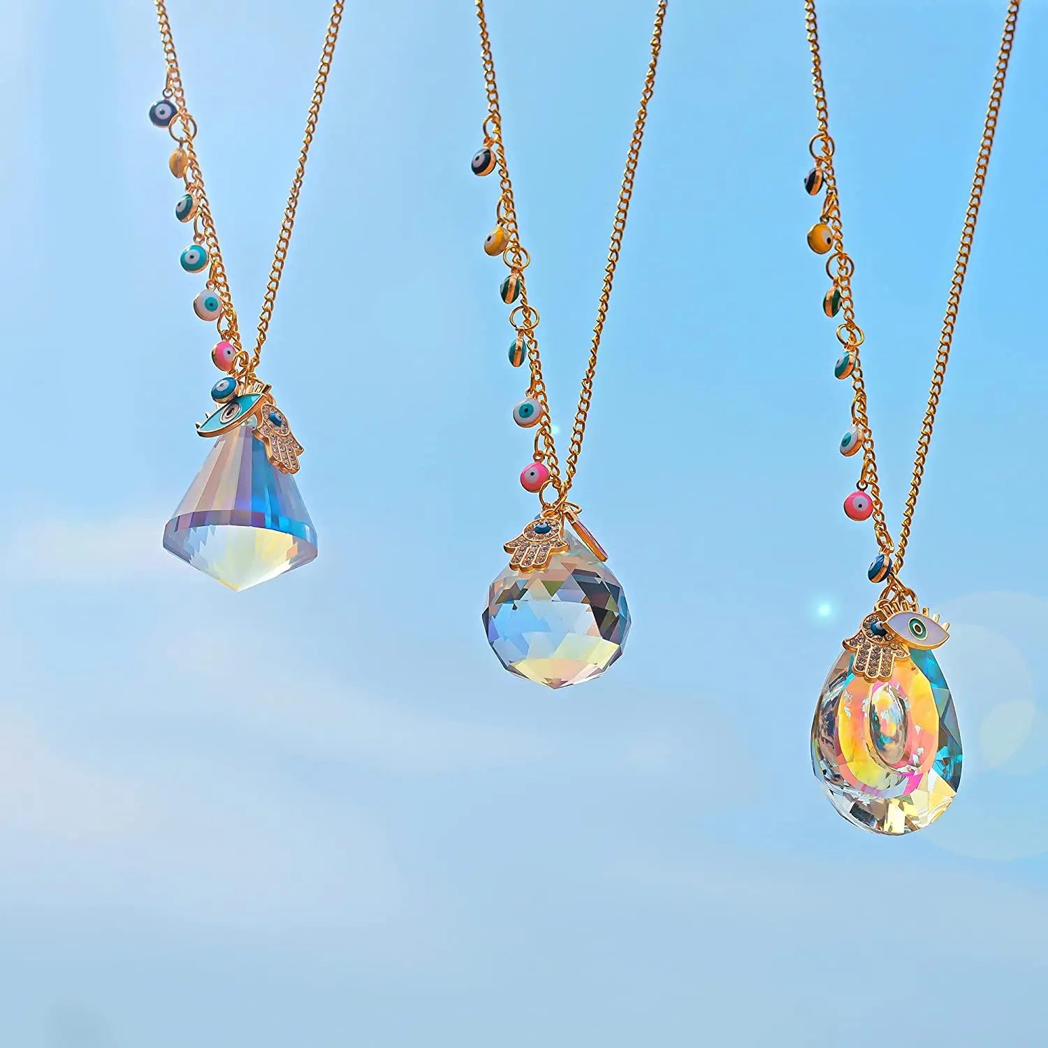

H&D Set of 3,Hanging Crystals Prisms Suncatchers Ornament Rainbow Maker Guardian Angel for Window Garden Decor