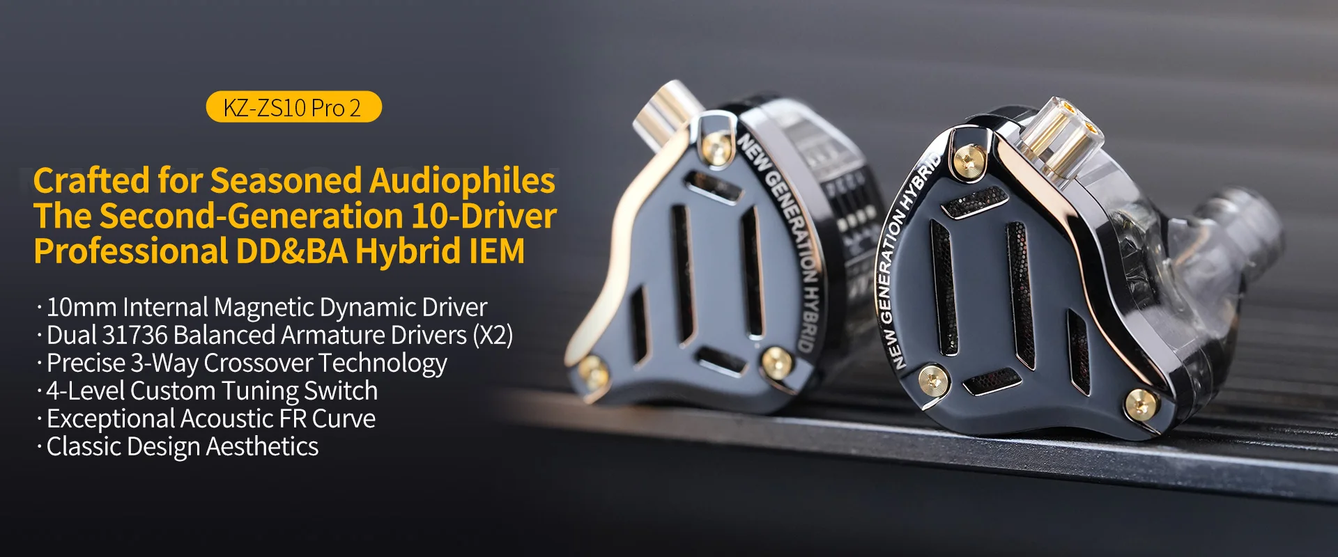 Наушники-вкладыши KZ ZS10 PRO 2 DD + BA Hybrid IEM Hi-Fi, сменный кабель, дизайнерские наушники с премиальным выбором для геймеров (art.: 3920c8d9746ca) - 3920c8d9746ca