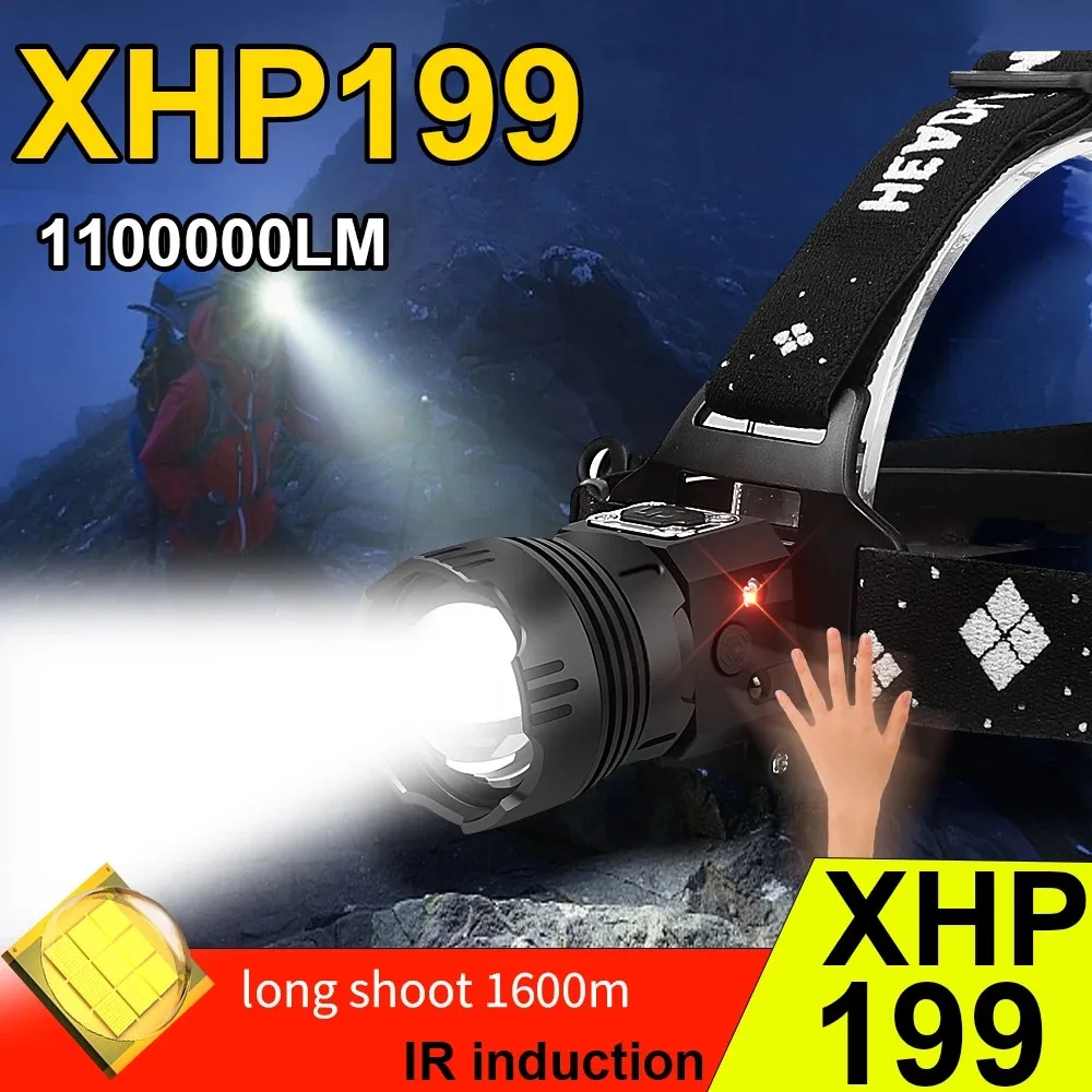 

110000Lumen XHP199 High Power Headlamp 18650 Head Flashlight Rechargeable XHP90 LED Headlamp Usb Outdoor Fishing Head Lamp Light