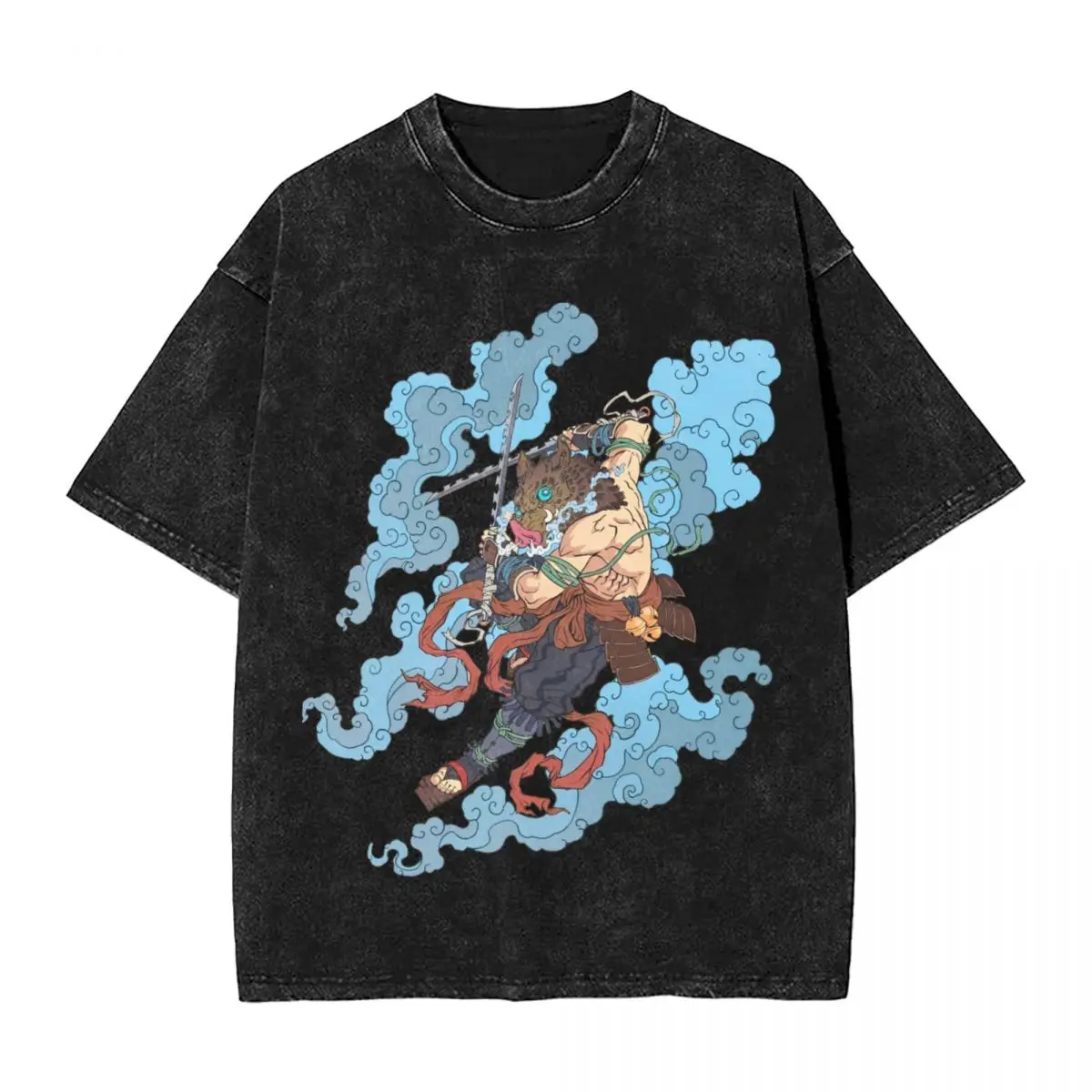 Футболка Wahed Acid Washed Man Demons Slayer Anime Y2K Классические повседневные футболки Летняя