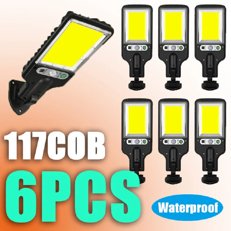 UPGRADE 1~6PCs Solar LED Street Lights Outdoor LED 117COB Waterproof Motion Sensor Security Lamp for Garden Patio Path Yard