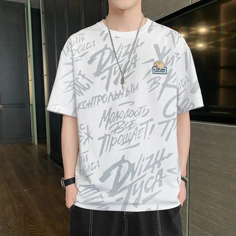 

2022 Men's Short Sleeve Crewneck Loose Hong Kong Style Joker Casual Tee