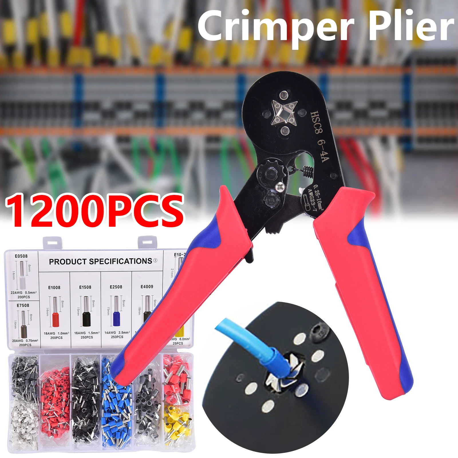 

Ratchet Tube Type Terminal Crimp Wire Plier Tool + 1200 Pcs Electrical Terminals