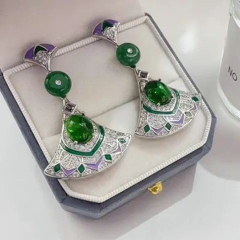 Bilincolor Зеленые серьги-капельки из меди