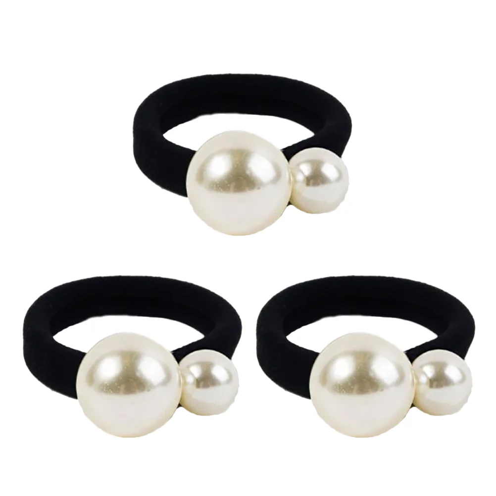

3 Pcs Bracket Elastic Hair Band Scrunchies Girls Flower Head Pearl Tie Ponytail Holder