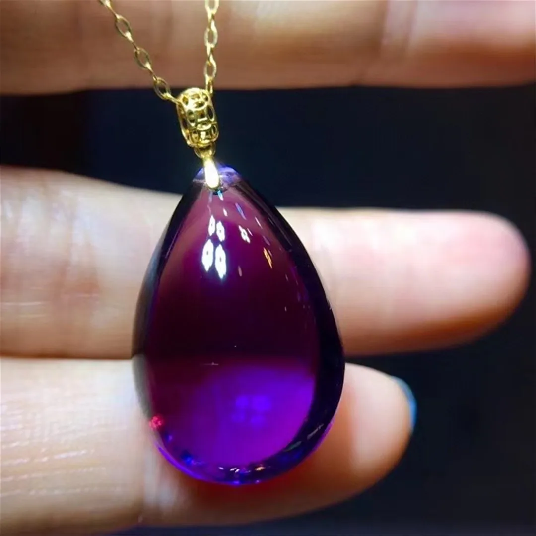 

Genuine Natural Purple Amethyst Crystal Pendant Necklace 18K Gold Jewelry For Women Lady Men Wealthy Gift 23x15mm Beads AAAAA