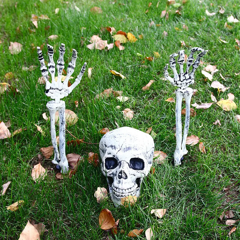 

Имитация на Хэллоуин голова скелета человеческие руки для Хэллоуина декор для вечеринки домашний сад дом с привидениями реквизит из страха