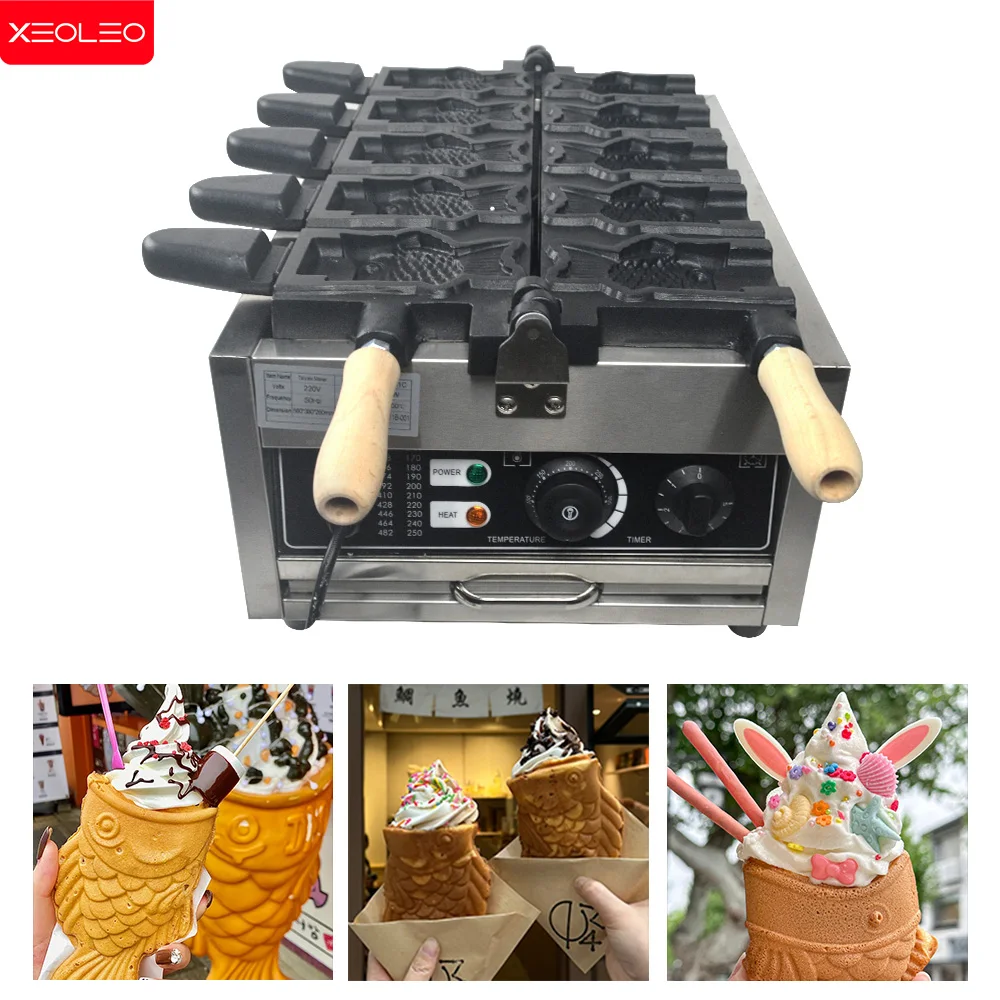 Машина XEOLEO Taiyaki 5 шт. машина для вафель в форме рыбы 3000 Вт с антипригарным