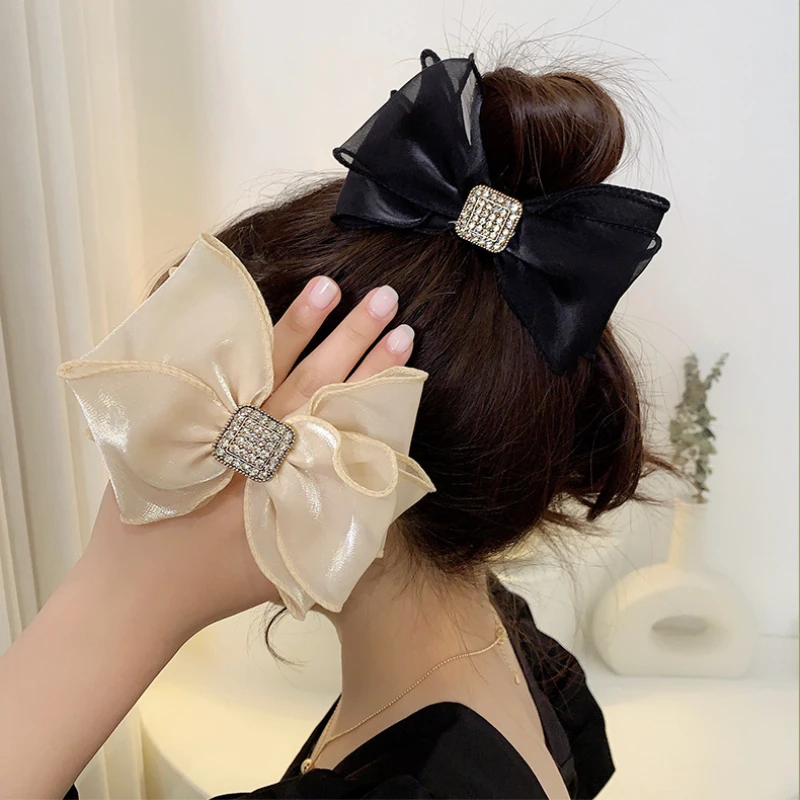 

Elegant Heart Bow Rhinestone Hair Pin Ribbon Lace Hair Ring Rope Hair Accessories for Women Ladies Hairgrips Headwear Tiara