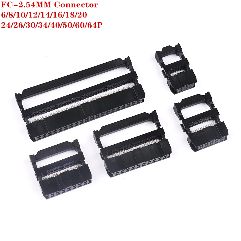 

10Sets FC 6P/8/10/12/14/16/18/20/24/26/30/34/40/50/60/64 Pin 2.54mm Pitch Female IDC Socket Ribbon Cable Connector