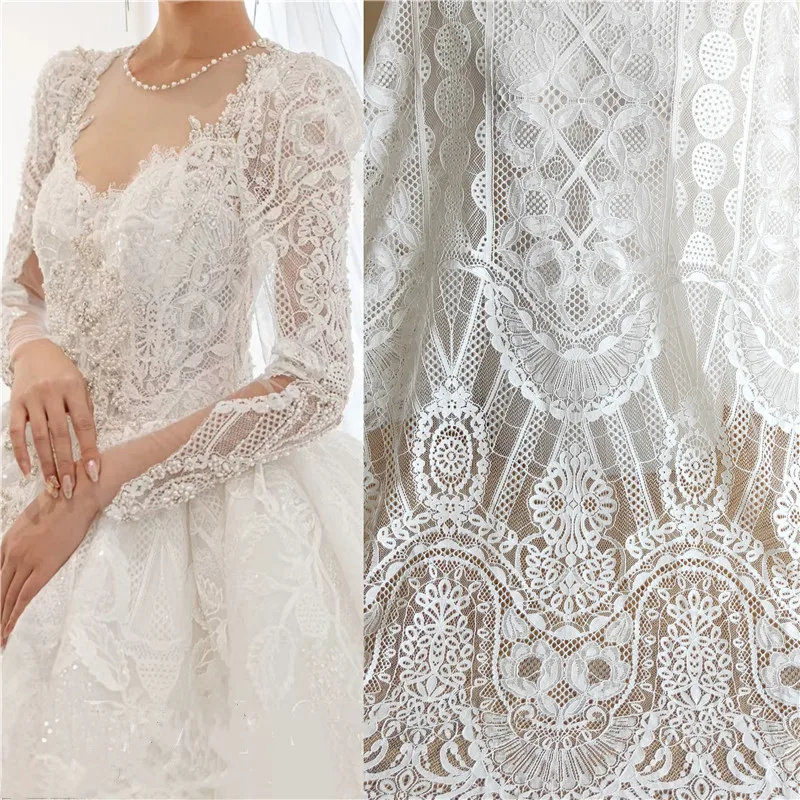 

New Style Eyelashes Pressure Yarn Thick Soft Lace Fabric Wedding Dress Off white Geometric Flower Decoration Accessories