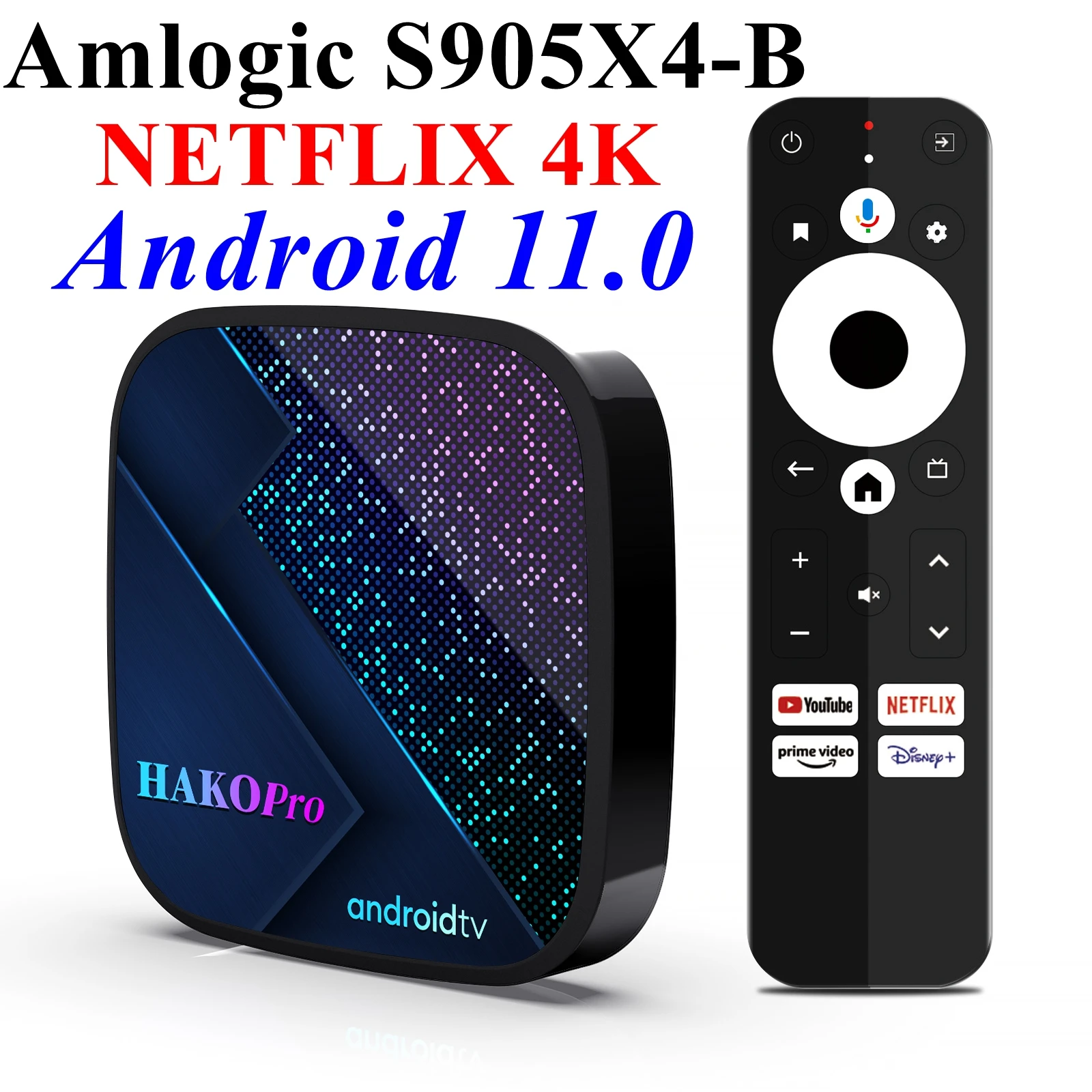 

HAKO Pro Smart TV Box Android 11 Amlogic S905Y4 2GB DDR4 16GB Google Certified Netflix AV1 1080P H.265 4K 60pfs 5G Dual Wifi