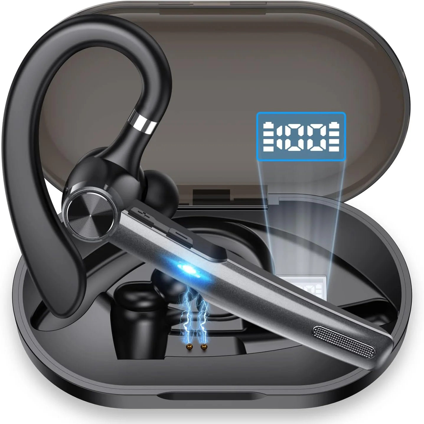 

Bluetooth Headset with Dual Mic Noise Cancelling Bluetooth Earpiece,Truck Wireless Headset Hands-Free Earphone for Driver iPhone