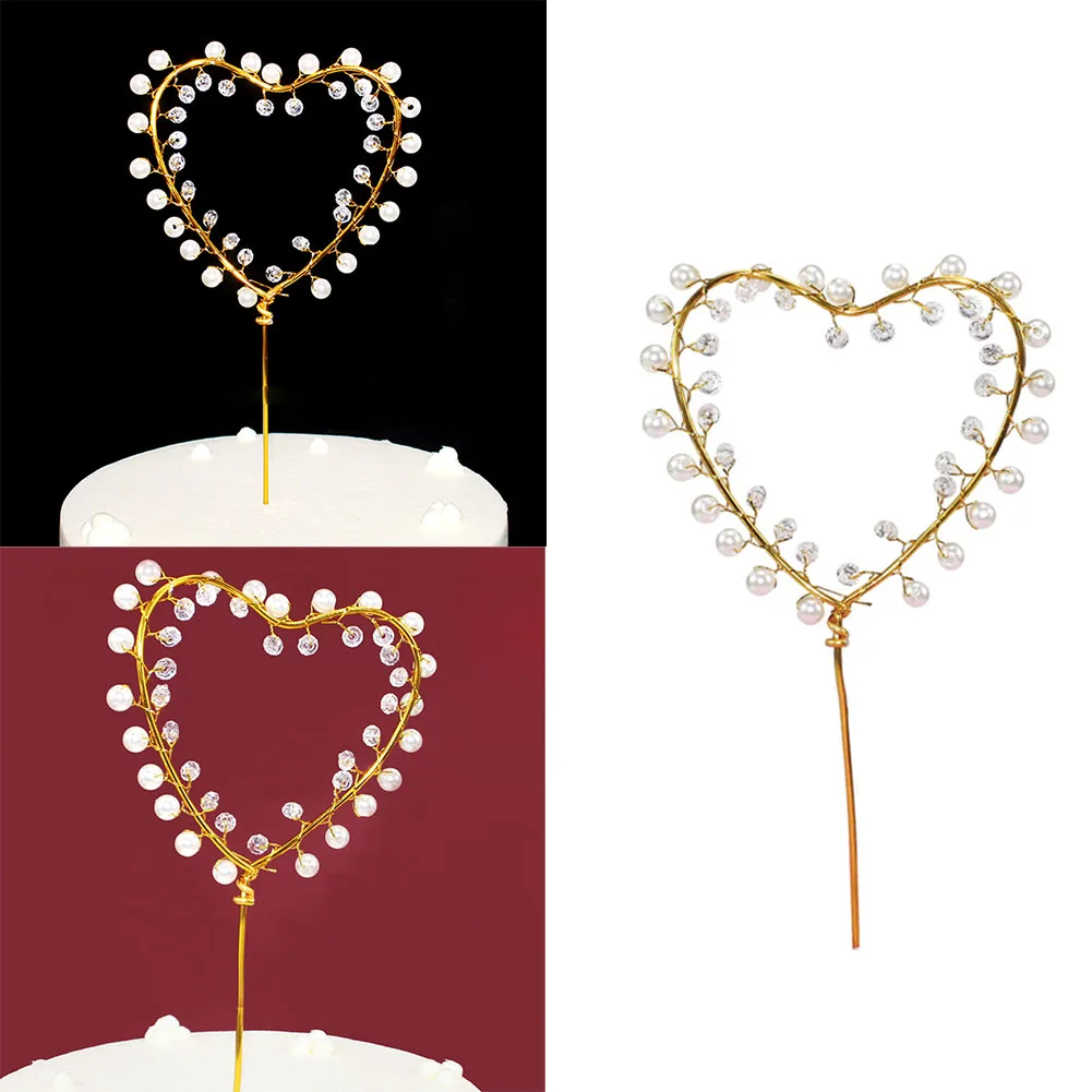 

1PC Heart Shape Imitation Pearl Cake Toppers Baby Happy Birthday Wedding Cupcakes Party Cake Flashing Decorating Tool 2022