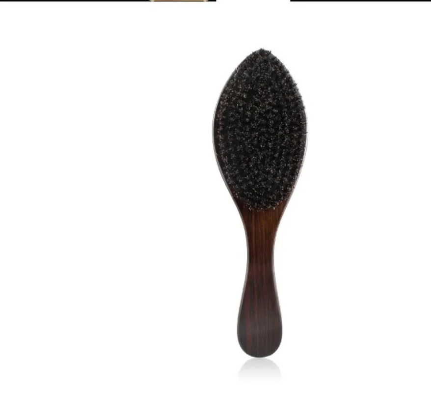 Brown Wave Brush Anti Static High Quality For Curly Short Hair Man Wild Boar Bristle Wooden Handle Hairbrush Hard Bristles