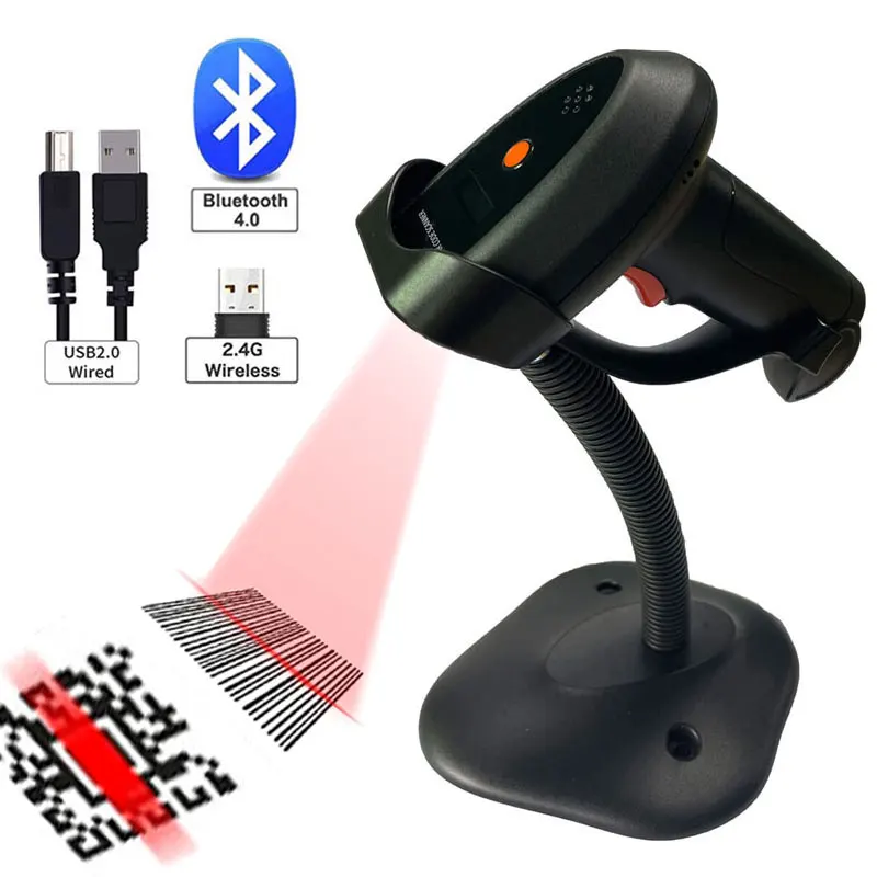 

HBAPOS Barcode Scanner Wireless 1D 2D QR Bluetooth OLED Display Voice Reminder Handheld Bar Code Reader with Stand Holder