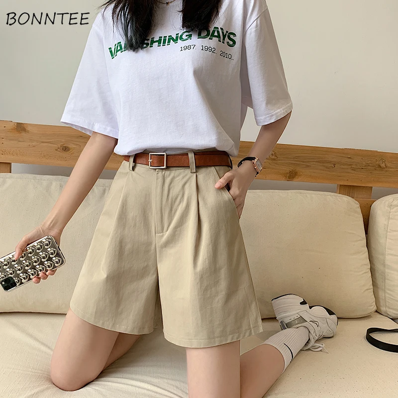 

Shorts Women with Belt Summer Baggy All-match S-4XL Students Casual Fashion Design Hot Sale Korean Style Vintage Wide Leg Chic