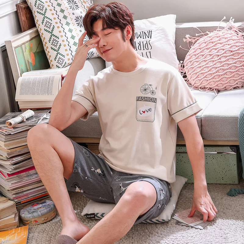 Летняя мужская пижама с коротким рукавом хлопковая Повседневная Пижама для пар