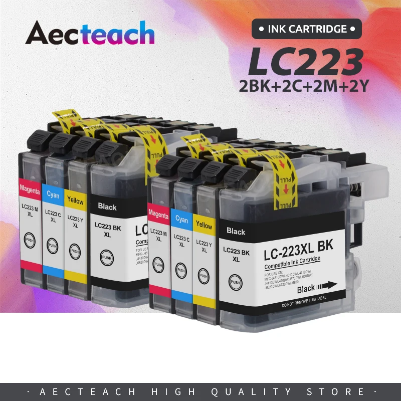 

Aecteach new With Chip LC223 LC221 Compatible Ink Cartridge For Brother MFC-J4420DW/J4620DW/J4625DW/J480DW/J680DW/J880DW Printer