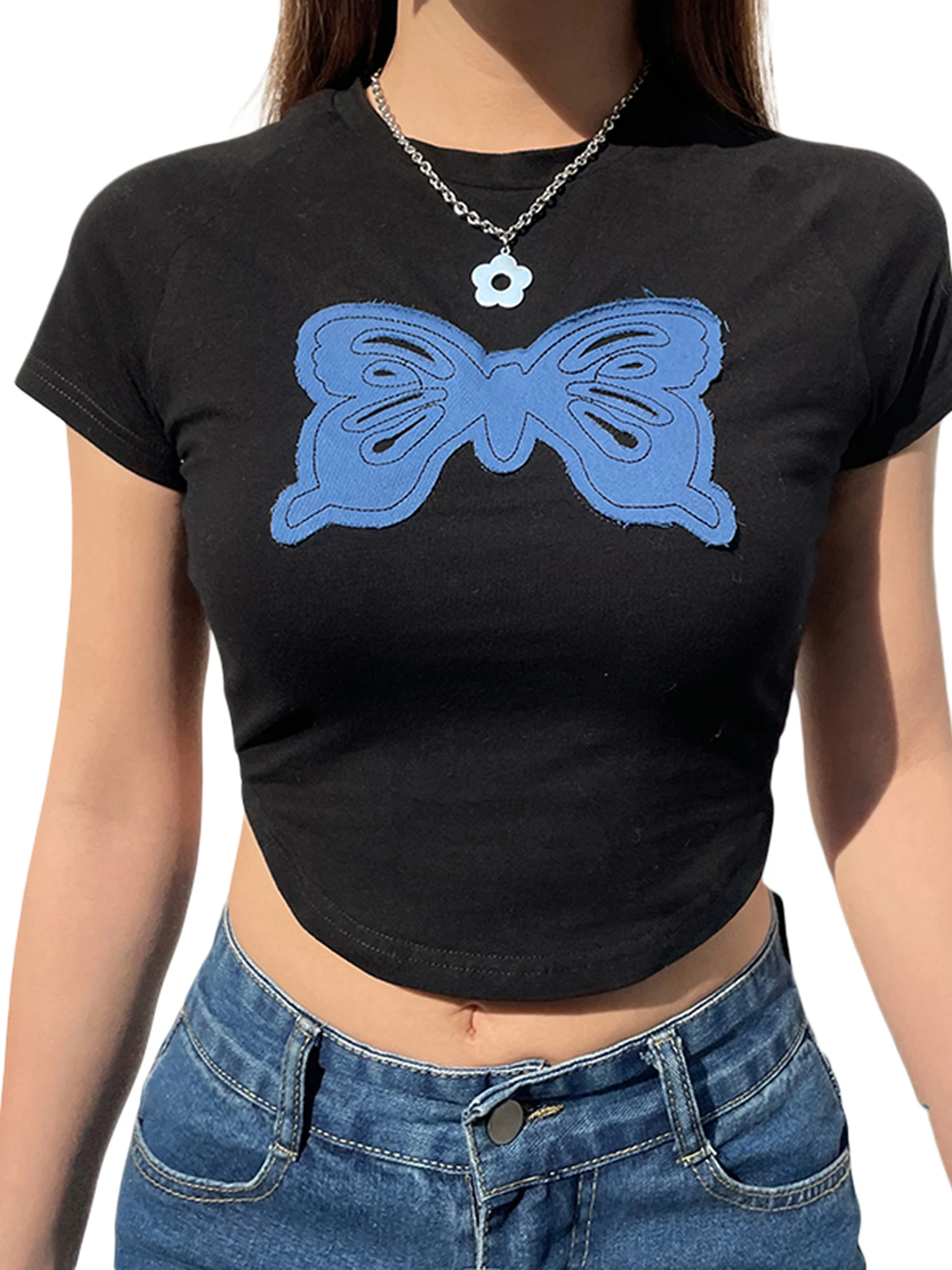 

Женский укороченный топ в стиле ретро Y2K, футболка с коротким рукавом, Винтажная футболка с графическим принтом в стиле панк, облегающая уличная одежда для девочек-подростков