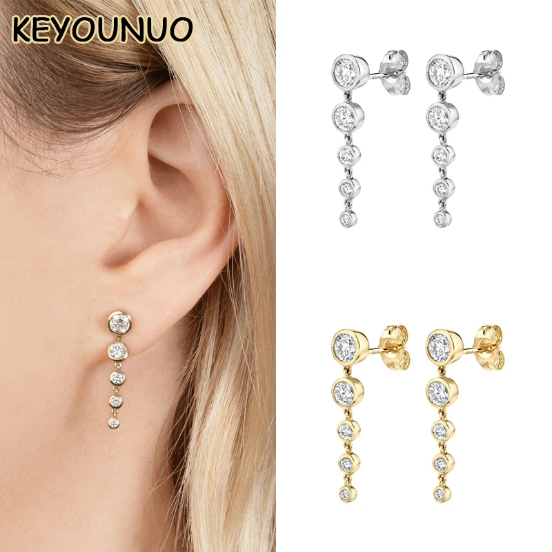 

KEYOUNUO Gold Silver Filled CZ Stud Drop Earrings For Women Petite Bezel Gradient Zircon Dangle Earrings Jewelry Wholesale