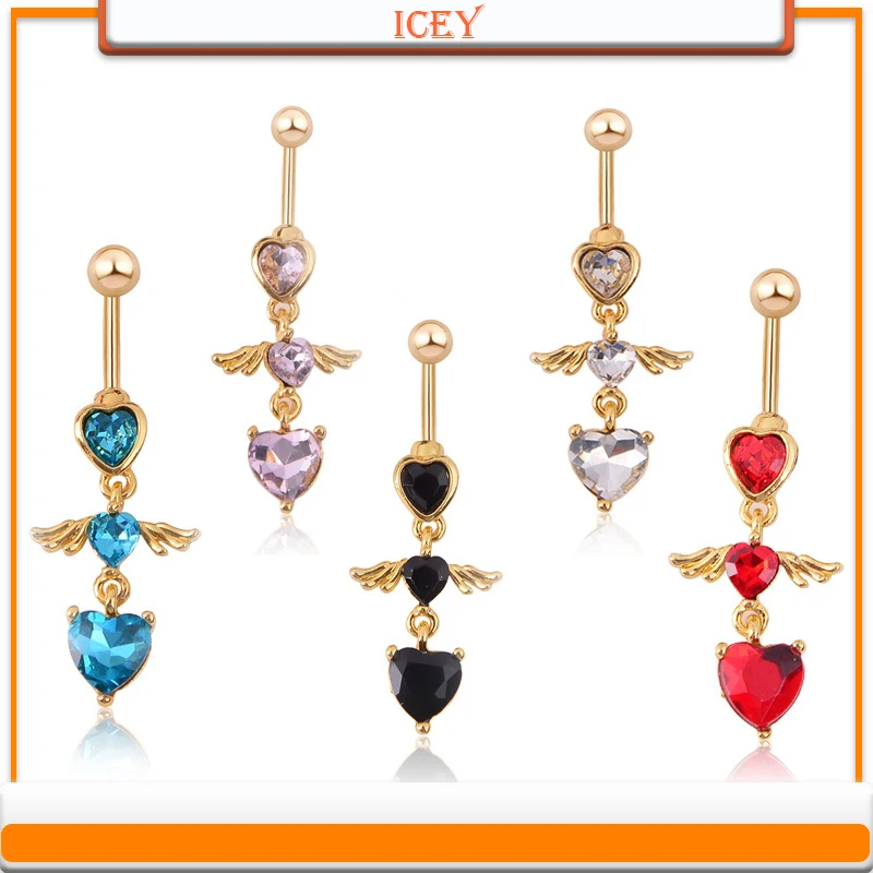 

1pc Body Piercing Jewelry Heart Shaped Angel Wings Belly Button Ring Crystal Pendant Belly Button Stud Belly Button Buckle