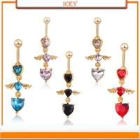 1pc body piercing jewelry heart shaped angel wings belly button ring crystal pendant belly button stud belly button buckle