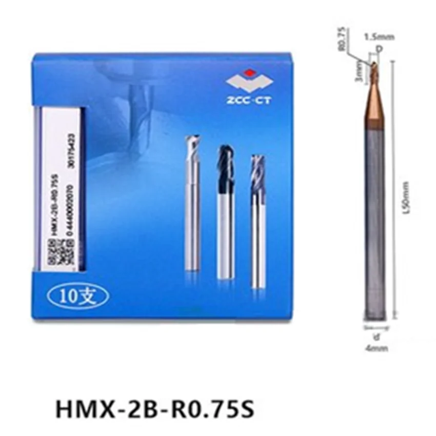 HMX-2B-R0.75S ZCC.CT HMX-2B Two edge straight shank ball end mill D1.5R0.75*4*3*50 2F Ball Nose End Mill 2 Flutes