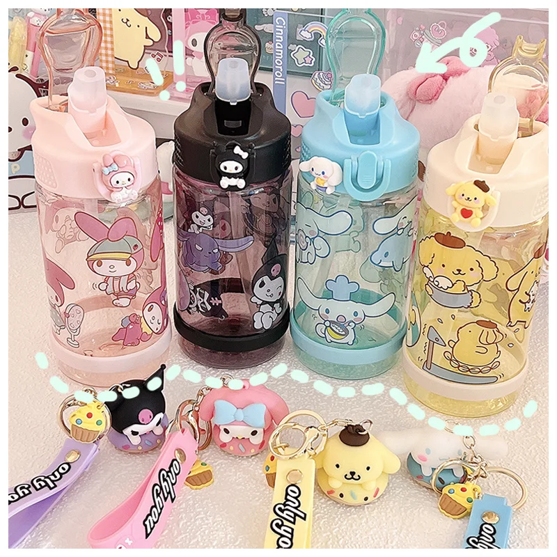 

500Ml Kawaii My Melody Kuromi Cinnamoroll Sports Water Bottle Anime Sanrios Plastic Bottle Bomb Lid Straw Drinking Cup Girl Gift