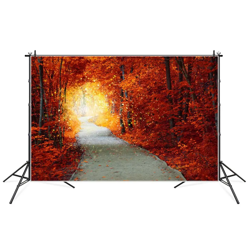 

Light Spot Alley Withered Orange Maple Trees Leaves Photography Backdrops Kids Magic Autumn Park Dry Leaf Road Photo Backgrounds