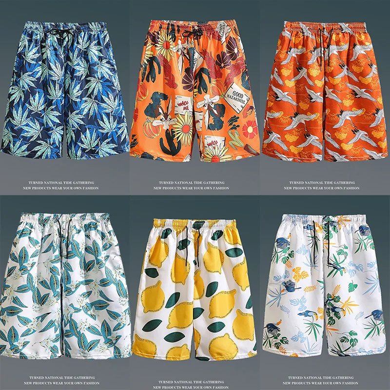 

Летние пляжные праздничные цветочные шорты мужские укороченные повседневные Гавайские шорты большого размера модные быстросохнущие бриджи