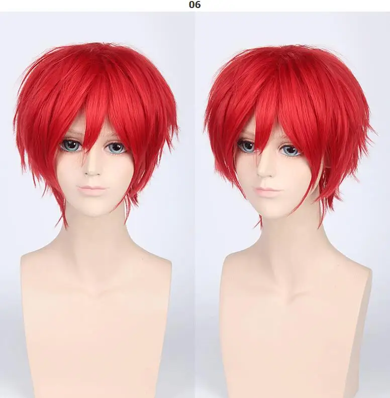 28CM Men's  Short Fluffy Red Silver Gray Golden Yellow Green Pink Purple Orange White Universal Bangs Cosplay Wig 29-56