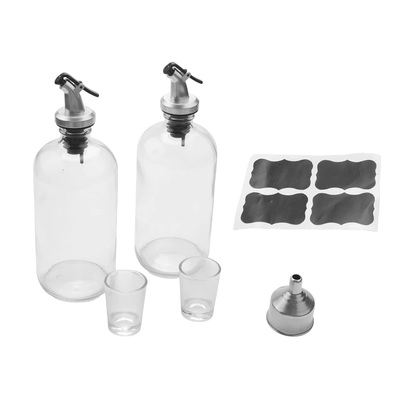 

16Oz Glass Mouthwash Dispenser With Pour Spout Funnel And Labels Reusable Mouthwash Bottles Container