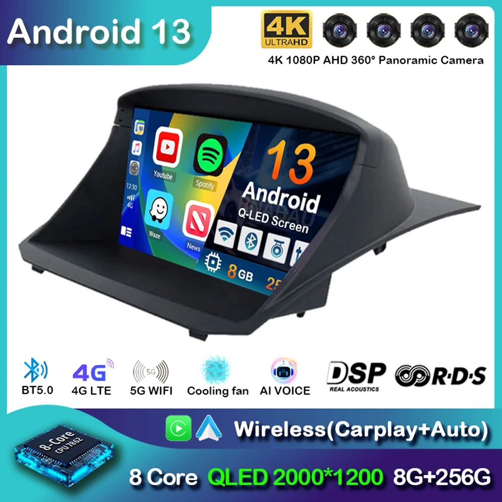 Автомагнитола Carplay для Ford Fiesta 2009-2017 Android 13 GPS-навигация мультимедийный видеоплеер