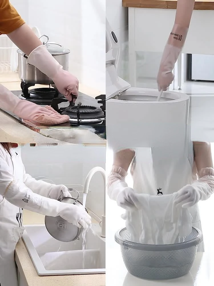 

Dishwashing gloves kitchendurablewaterproof Thick and fleece cleaning gloves Dishwasher Housework Cleaning Gloves nitrile golve