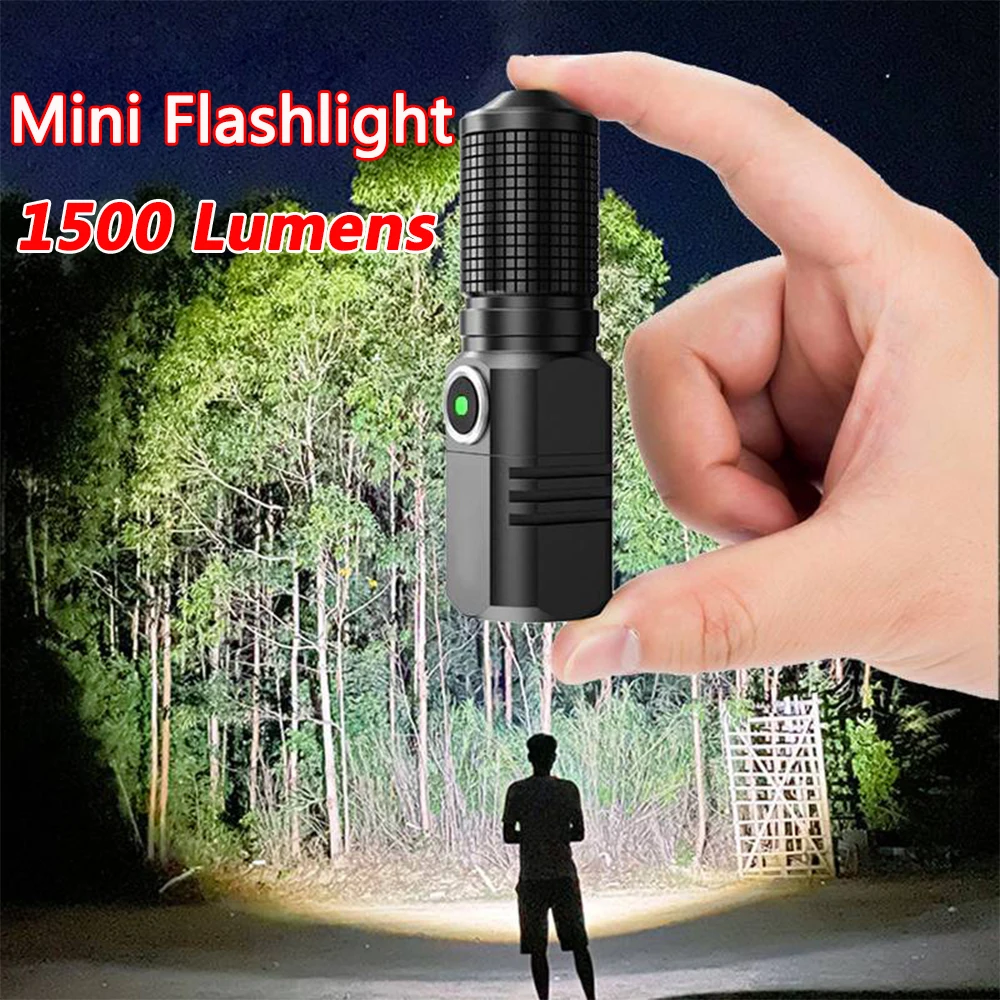 

XHP50 LED Flashlight USB Rechargeable Mini 16340 18650 Battery Flashlight 1500lm Powerful Torch Can Be Closed with One Click