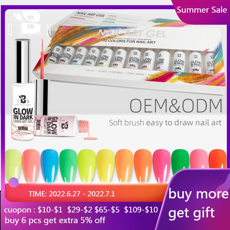 

BOZLIN Salon Nail Art Gel Kit Soak Off UV Luminous Colors Paint Glow In Dark Liner Art Gel Set Halloween Brushed Design Varnish