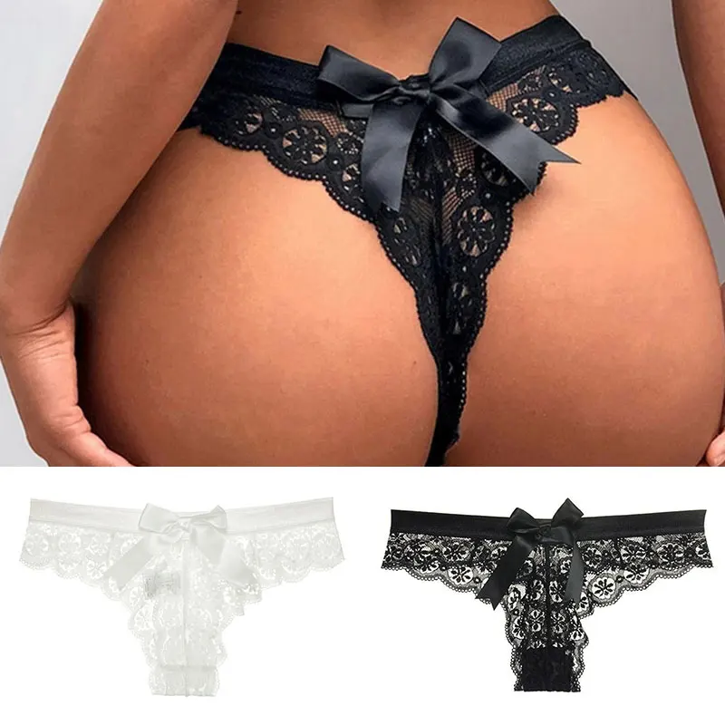 

Новинка, кружевные женские стринги с бантом, прозрачные сексуальные стринги с низкой талией, нижнее белье, женские трусы