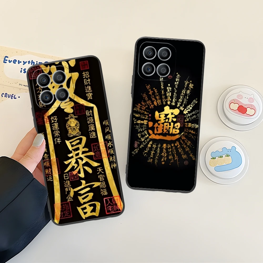 Chinese Lucky Rich Mobile Cell Phone Case for Huawei Honor 90 80 70 60 50 30 20 10 9 8 7 Pro S SE Lite 5G Black Cover Shell