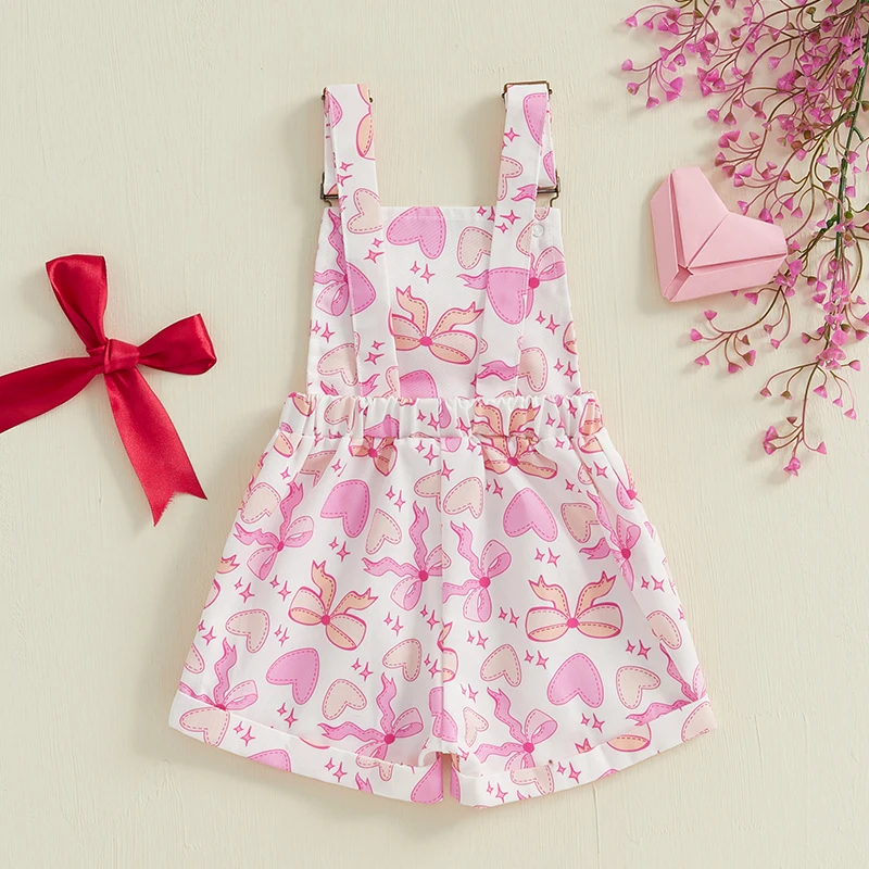 Baby Girl Overalls Sleeveless Square Neck Bow Print Suspender Romper Toddler Jumpsuit