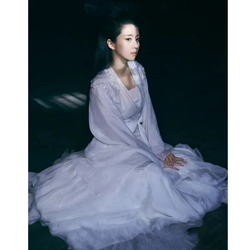 Nie Xiaoqian Same Style Improved Hanfu White Super Fairy Ancient Style Flowing Waist Skirt Suit Female Role Playing Clothing