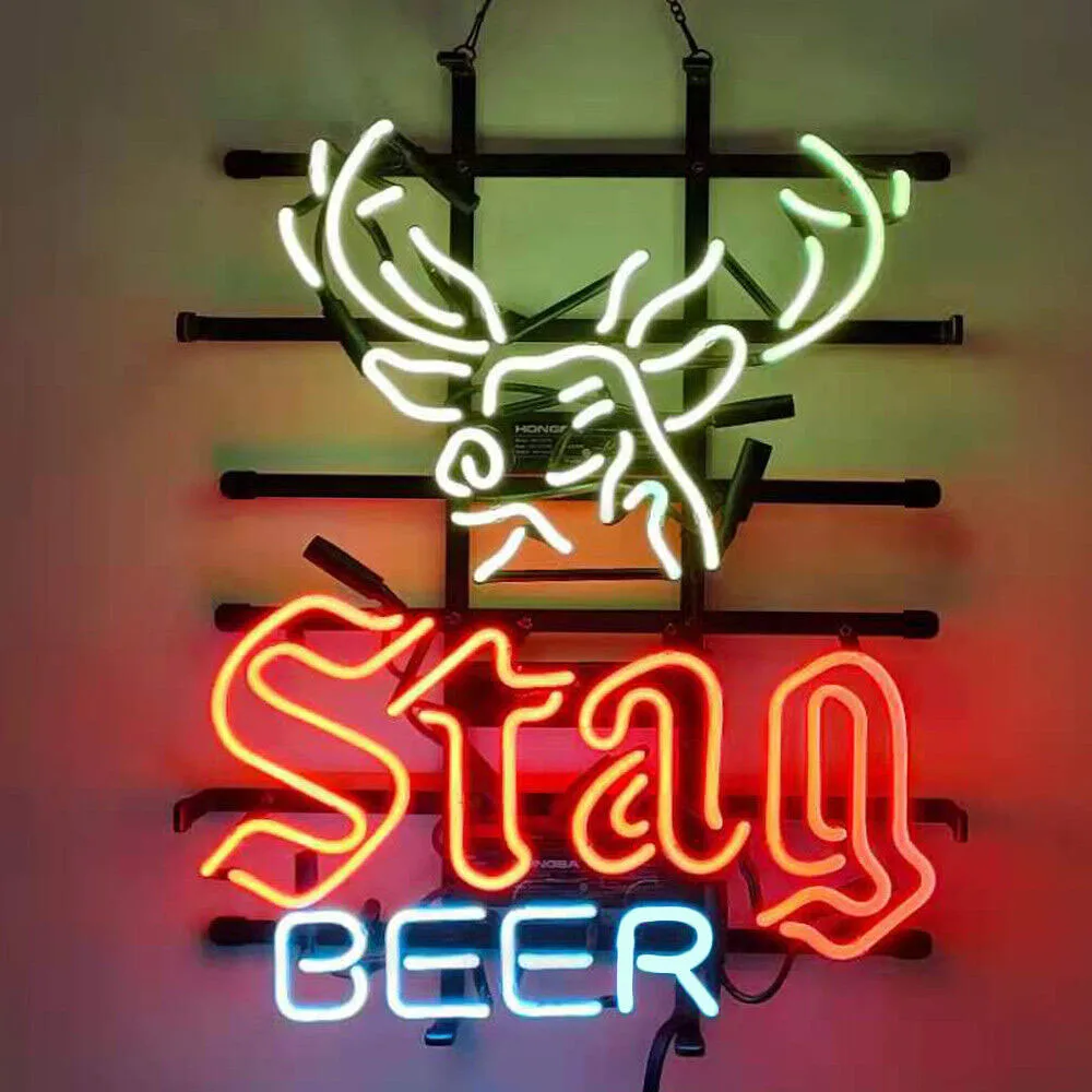 

Stag Beer Deer Neon Light Sign Custom Handmade Real Glass Tube Bar Store Firm Advertise Display Lamp Wall Decor Gift 15"X19"