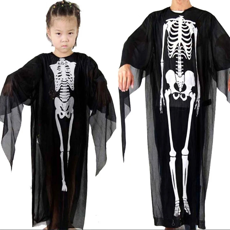 

50JB Halloween Ghost Robes for VAMPIRE Cosplay Costume Skull Skeleton Printed Scary Cloak for Adult Kids Carnival Party Cloth